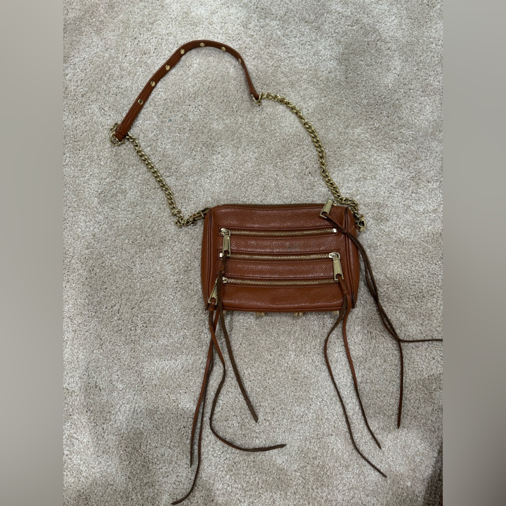 Rebecca Minkoff Mini 5 Zip Rocker Leather Crossbody Bag, Whiskey